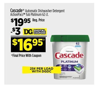 Dollar General Cascade® automatic dishwasher detergent actionpacs offer