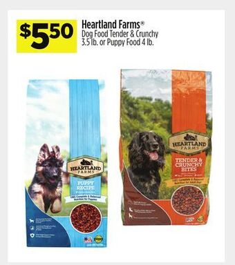 Dollar General Heartland farms® dog food tender & crunchy or puppy food offer