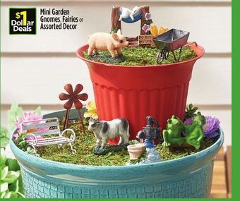 Dollar General Mini garden gnomes, fairies or assorted decor offer