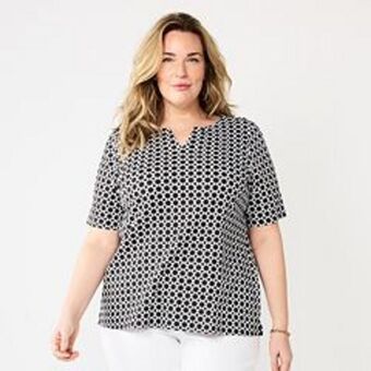Kohl's Plus size croft & barrow® three quarter sleeve splitneck top offer