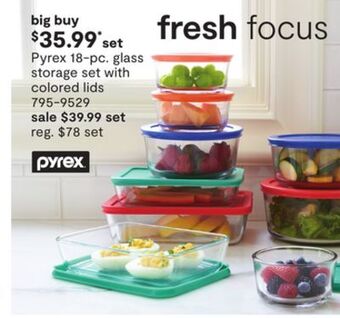 JC Penney Pyrex 18-pc. glass storage set with colored lids offer