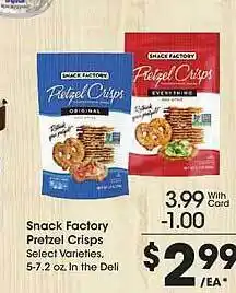 Pay Less Snack factory pretzel crisps offer