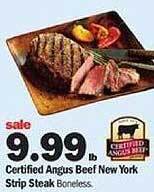 Meijer Certified angus beef new york strip steak offer