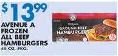 Associated Avenue a frozen all beef hamburgers offer