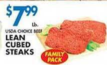 Associated Usda choice beef lean cubed steaks offer