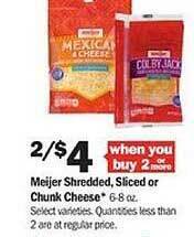 Meijer Meijer shredded, sliced or chunk cheese offer