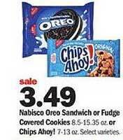 Meijer Nabisco oreo sandwich or fudge covered cookies or chips ahoy! offer