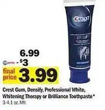 Meijer Crest gum, densif, professional white, whitening therapy or brilliance toothpaste offer