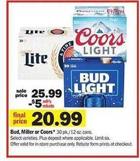 Meijer Bud, miller or coors offer