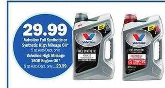 Meijer Valvoline full synthetic or synthetic high mileage oil offer