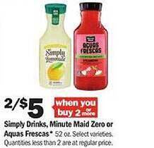 Meijer Simply drinks, minute maid zero or aquas frescas offer