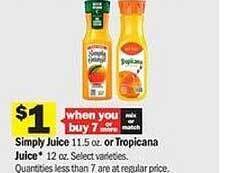 Meijer Simply juice or tropicana juice offer