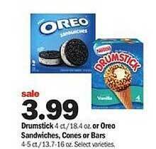 Meijer Drumstick, oreo sandwiches, cones or bars offer