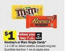 Meijer Hershey's or mars single candy offer