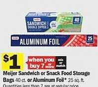 Meijer Meijer sandwich or snack food storage bags or aluminum foil offer