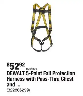 The Home Depot Dewalt 5-point fall protection harness with pass-thru chest and tongue buckle legs offer