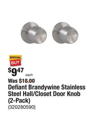 The Home Depot Defiant brandywine stainless steel hall/closet door knob (2-pack) offer