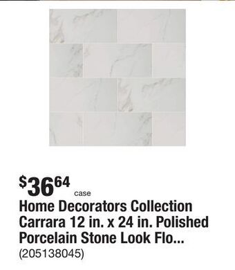 The Home Depot Home decorators collection carrara 12 in. x 24 in. polished porcelain stone look floor and wall tile (16 sq. ft./case) offer