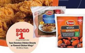 Meijer Tyson boneless chicken breasts or flavored chicken wings offer