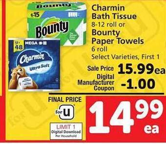 Safeway Charmin bath tissue or bounty paper towels offer