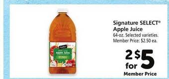 Safeway Signature select apple juice offer