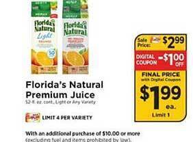 ShopRite Florida's natural premium juice offer