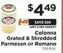 ShopRite Colonna grated & shredded parmesan or romano offer