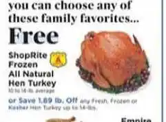ShopRite Frozen all natural hen turkey offer