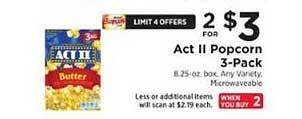 ShopRite Act ii popcorn 3-pack offer