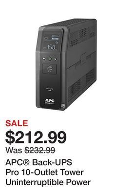 Office Depot Apc® back-ups pro 10-outlet tower uninterruptible power supply, 1,500va/900 watts, bn1500m2 offer