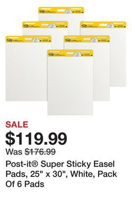 Office Depot Post-it® super sticky easel pads, 25" x 30", white, pack of 6 pads offer