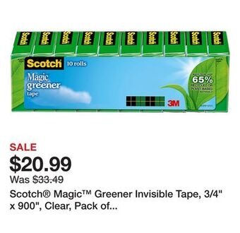 Office Depot Scotch® magic™ greener invisible tape, 3/4" x 900", clear, pack of 10 rolls offer