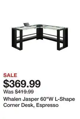 Office Depot Whalen jasper 60"w l-shape corner desk, espresso offer