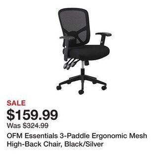 Office Depot Ofm essentials 3-paddle ergonomic mesh high-back chair, black/silver offer