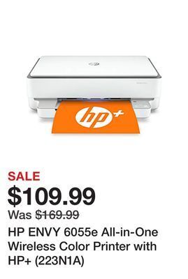 Office Depot Hp envy 6055e all-in-one wireless color printer with hp+ (223n1a) offer