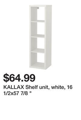 Ikea Kallax shelf unit, white, 16 1/2x57 7/8 " offer