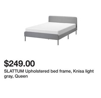 Ikea Slattum upholstered bed frame, knisa light gray, queen offer