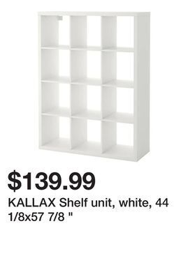 Ikea Kallax shelf unit, white, 44 1/8x57 7/8 " offer