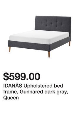 Ikea Idanäs upholstered bed frame, gunnared dark gray, queen offer