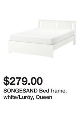 Ikea Songesand bed frame, white/luröy, queen offer