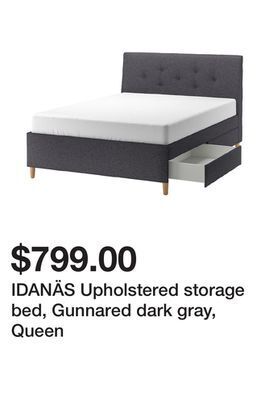 Ikea Idanäs upholstered storage bed, gunnared dark gray, queen offer