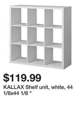 Ikea Kallax shelf unit, white, 44 1/8x44 1/8 " offer