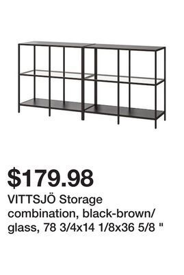 Ikea Vittsjö storage combination, black-brown/glass, 78 3/4x14 1/8x36 5/8 " offer