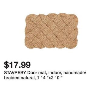 Ikea Stavreby door mat, indoor, handmade/braided natural, 1 ' 4 "x2 ' 0 " offer