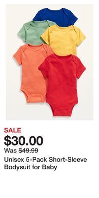 Old Navy Unisex 5-pack short-sleeve bodysuit for baby offer
