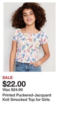 Old Navy Printed puckered-jacquard knit smocked top for girls offer