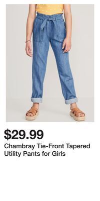 Old Navy Chambray tie-front tapered utility pants for girls offer