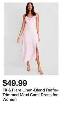 Old Navy Fit & flare linen-blend ruffle-trimmed maxi cami dress for women offer