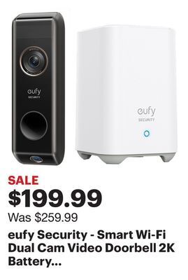 Best Buy Eufy security - smart wi-fi dual cam video doorbell 2k battery operated/wired with google assistant and amazon alexa - black offer