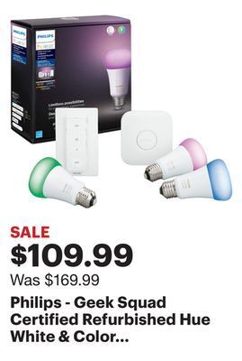 Best Buy Philips - geek squad certified refurbished hue white & color ambiance led starter kit - multicolor offer